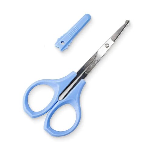 Eyebrow Scissors, Small Scissors for Facial, Nose, Eyebrow, Mustache, and Beard Hair Trimming & Grooming, Safety Edge, Blue Short Cap