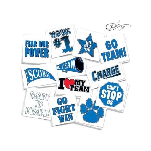 FashionTats Team Spirit Temporary Tattoos | Pack of 48 | MADE IN THE USA | Skin Safe | Removable ( Blue )