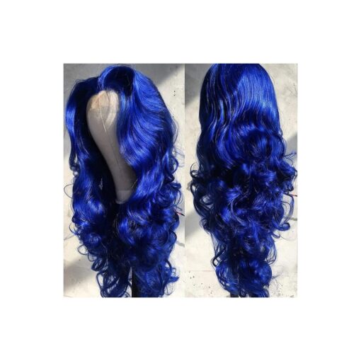 Blue Lace Front Wig Long Body Wavy Wig Synthetic Hair Look Natural Wigs for Women