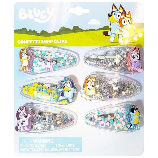 Bluey Hair Accessories For Girls, 6pc Bluey Cute Hair Clips For Girls with Favorite Bluey Character Charms, Magical Confetti Hair Clips Bluey Costume, Toddler Hair Clips Bluey Toys, Ages 3+