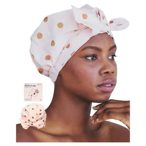 Kitsch Luxury Shower Cap for Women Waterproof - Reusable Shower Cap, Hair Cap for Shower, Waterproof Hair Shower Caps for Long Hair, Non-Slip Cute Shower Cap One Size, Chic Shower Bonnet - Blush Dot