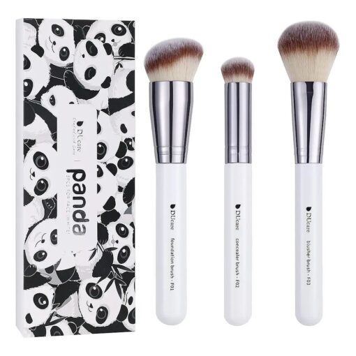 DUcare Makeup Brushes 3Pcs Foundation Contour Brush & Concealer Brush & Blusher Brush Face Kabuki Blush Bronzer Travel Buffing Stippling Contour Liquid Blending Makeup brush set White