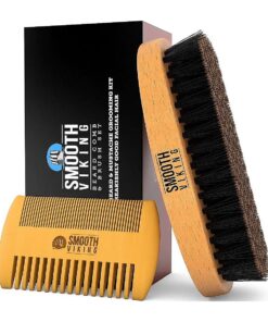 Smooth Viking Beard Brush & Comb Gift Set for Men - Natural Boar Bristle Hair Brush & Wooden Comb - Facial Hair Styling, Grooming & Shaping Tools