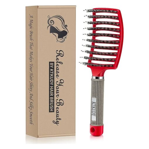 KTKUDY Detangling Hair Brush - Boar Bristle & Tangle-Free Design for Kids, Women, and Men - Perfect for Wet and Dry Hair - Smooth, Magical Pain-Free Styling ( Red )