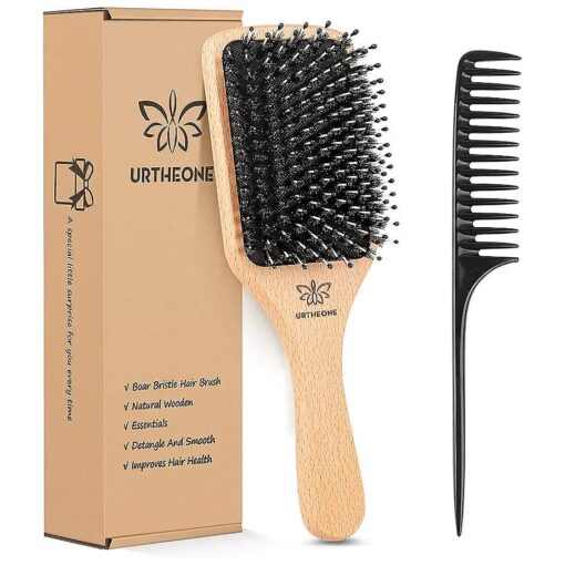 Hair Brush Boar Bristle Hairbrush for Thick Curly Thin Long Short Wet or Dry Hair Adds Shine and Makes Hair Smooth, Best Paddle Hair Brush for Men Women Kids