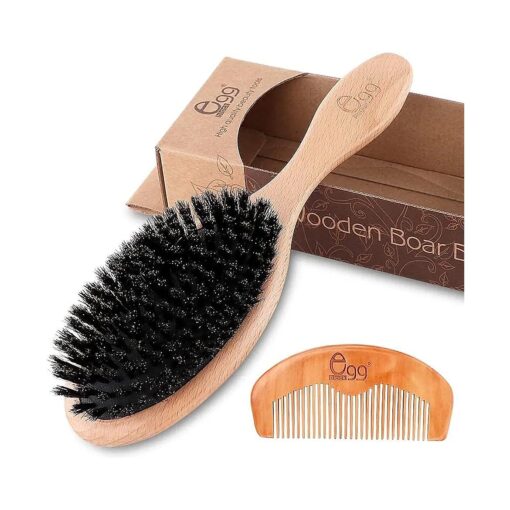 BLACK EGG Boar Bristle Hair Brush for Women Men Kid, Soft Natural Bristles Brush for Thin and Fine Hair, Restore Shine and Texture, Set includes Bamboo comb and 3 hair ties