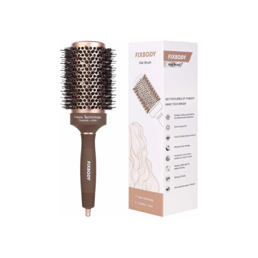 FIXBODY Boar Bristles Round Hair Brush, Nano Thermal Ceramic & Ionic Tech, Roller Hairbrush for Blow Drying, Curling, Straightening, Add Volume & Shine ( 3.3 inch, Barrel 2 inch )