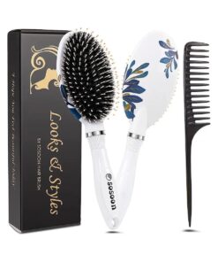 Hair Brush, Boar Bristle Hair Brushes for Women Kids Thick Curly Wet Dry Hair, Smoothing Detangling Hairbrush Adds Shine and Improves Hair Texture, Hair Comb and Giftbox Included