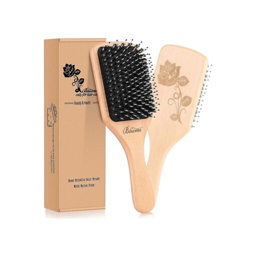 Bsisme Hair Brush-Boar Bristle Hairbrush with Detangling Pins Wooden Paddle Detangler Hairbrush for Women Men Reduce Frizz Dry Restore Natural Shine