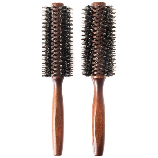 Boar Bristle Round Hair Brush Set with Nylon Pin, Wooden Handle for Straightening Curling Volumizing and Detangling ( 2 in 1 )