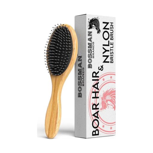 Bossman Boar and Nylon Bristle Hair and Beard Brush for Men - Detangles & Straightens - Wooden Oval Wet Brush for Men - Nylon and Boar Bristle Hair Brush for Men - Ergonomic Bamboo Brush