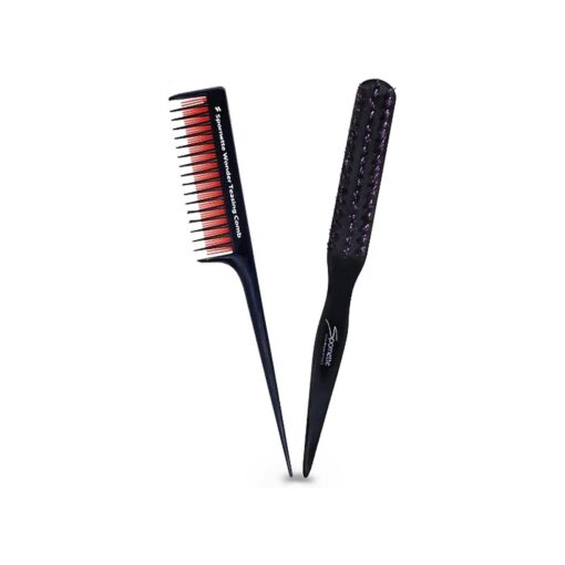 Spornette Teasing Brush & Comb Set - Includes Little Wonder Boar & Tourmaline Nylon Bristle Teasing Brush # 111 & Triple Teasing Comb # TC-1, for Back Brushing, Combing, Creating Volume, Slicking Hair