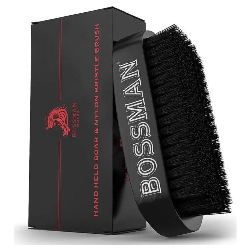 Bossman Beard Brush for Men - Hand Held Boar & Nylon Bristle Brush - Detangling Brush for Beard and Hair Care