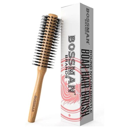 Bossman Boar & Nylon Bristle Hair Brush - 2 inch Round Brush - Blow Dryer Brush for Styling, Curling - Detangling and Straightening Hair Dryer Brush