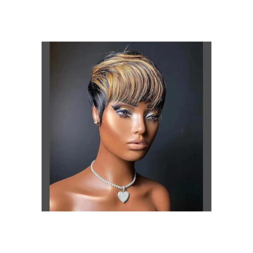 Bob Wigs for Black Women Human Hair Wig Short Pixie Cut Wig Ombre None Lace Front Wig with Bangs Glueless Full Machine Made Wig 1B/33 Color