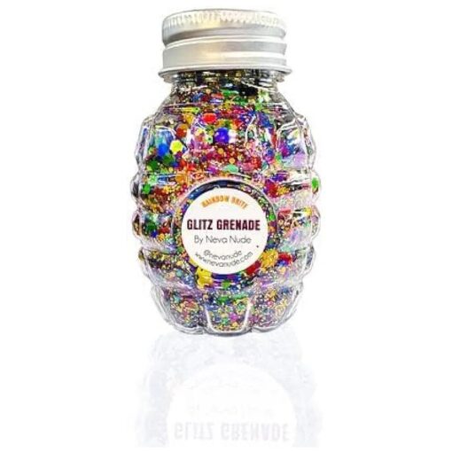 Neva Nude Face and Body Glitter Keychain - Chunky Glitter in Aloe for Festivals, Raves, and More | Cosmetic Grade | Super Sparkly ( Rainbow Brite Multicolor Holographic Glitz Grenade )