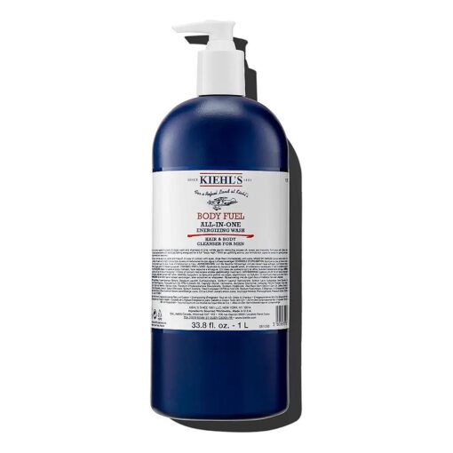 Kiehl 's Body Fuel All-in-One Energizing Body Wash & Shampoo for Men, with Menthol, Caffeine, Vitamin E & Vitamin C, Gently Removes Excess Oil, Sweat & Impurities, for Men 's Skin and Hair