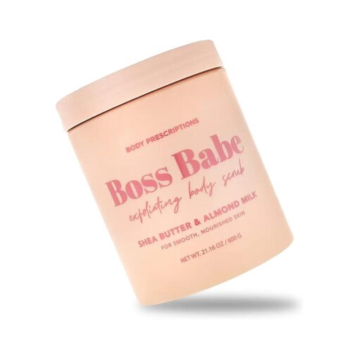 Body Prescriptions Pink `` Boss Babe" Body Scrub, Exfoliating Body Wash, for Nourished and Ultra Smooth Skin, Cleanser Infused with Shea Butter and Almond Milk