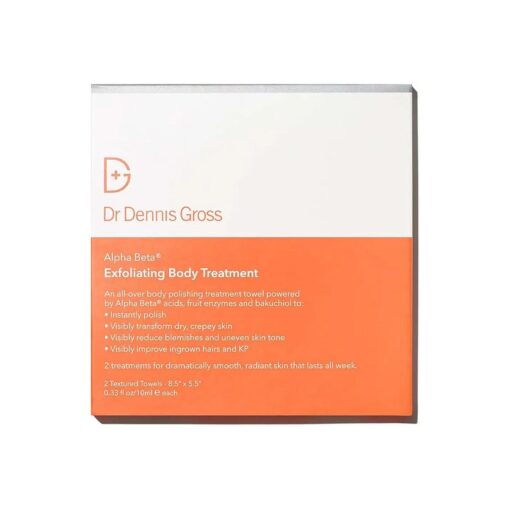 Dr. Dennis Gross Alpha Beta Exfoliating Body Treatment | Multi-Tasking Powered by AHA/BHAs for Smooth, Hydrated Skin While Improving Ingrown Hairs, Keratosis Pilaris, and Blemishes | 2 Textured Towels