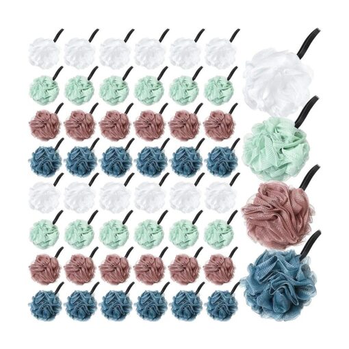 48 Pack Bath Sponge Shower Loofahs Bulk 50g Soft Net Body Scrubber Sponge Ball Body Shower Puff Mesh Pouf Bath Scrunchies Body Wash Puff for Men and Women Exfoliating Shower Pouf Balls ( Light Color )