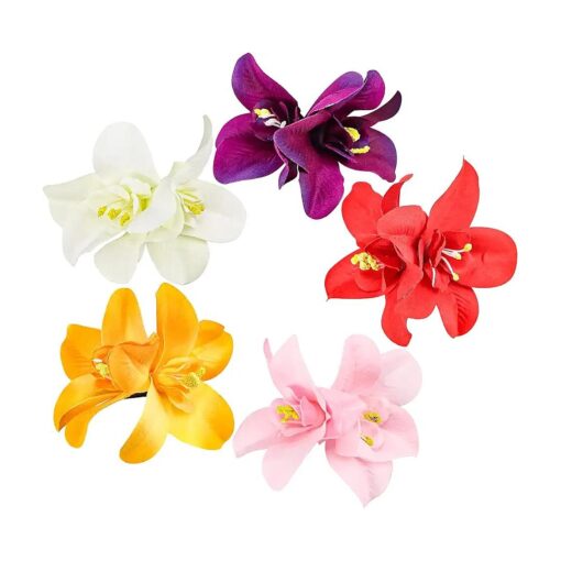 Bohemian Flower Hairpin, Artificial Tropical Flower Hair Clip for Seaside Holiday, Bridal Hair Accessories, 5 Colors Hawaiian Flower Orchid Hairpin for Women and Girls