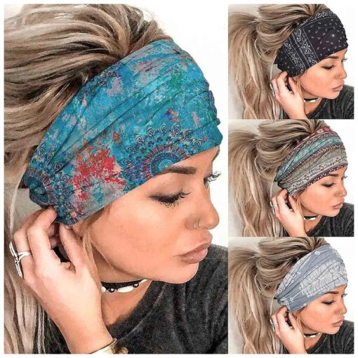 Olbye Boho Headbands Women Wide Head Bands Turban Elastic Nonslip Hairbands Workout Yoga Hair Scarfs Running Sweatband African Bohemian Head Wraps Fashion Hair Accessories for Women Girls ( E- Stylish )