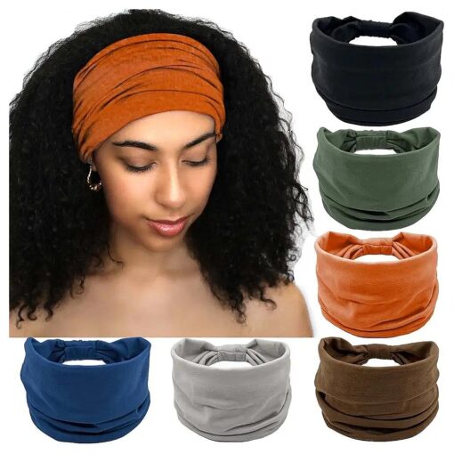 Olbye Wide Headbands Women Knotted Turban Headband Elastic Non Slip Hairbands Yoga Workout Head Wraps Running Sweatbands Boho Head Bands Fashion Hair Accessories for Women Pack of 6