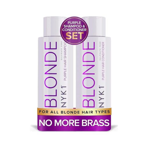 NO MORE BRASS Purple Shampoo And Conditioner Set ( 2 x 16.9 Fl Oz ) SULFATE FREE Purple Shampoo For Blondes And Purple Conditioner - Blonde Shampoo And Conditioner Set To Eliminate Yellow Brassy Tones