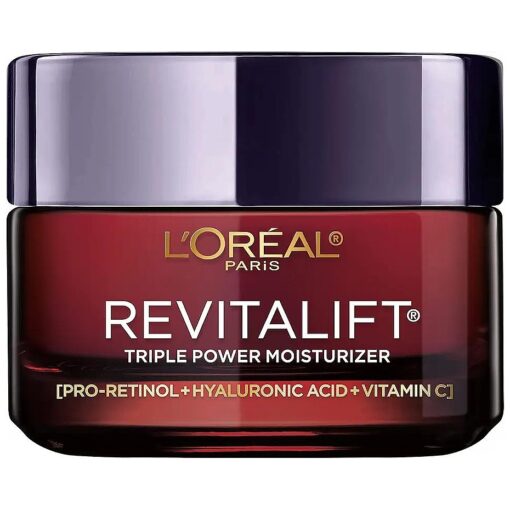 L'Oreal Paris Revitalift Triple Power Anti-Aging Face Moisturizer, Pro Retinol, Hyaluronic Acid & Vitamin C to Reduce Wrinkles, Firm & Brighten Skin, 1.7 Oz