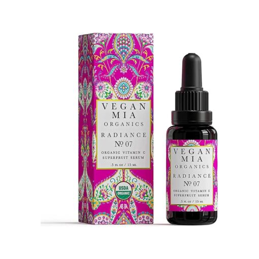 USDA Organic Radiance Superfruit Vitamin C Serum Helps Deeply Hydrate, Rejuvenate, Nourish & Glow Your Skin Narturally with 7 Potent Fruit Oils, Antioxidants & Phytonutrients - 0.5 fl oz