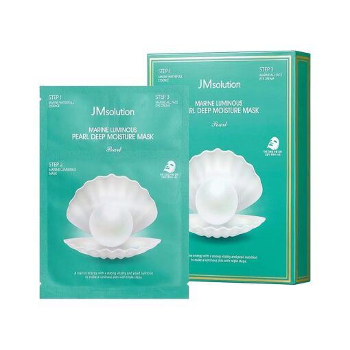 JM Solution Marine Luminous Pearl Deep Moisture 3 Step Skin Care Face Mask - Korean Skincare - boosting Brightening Moisturizing-10 Sheets for Dry Skin