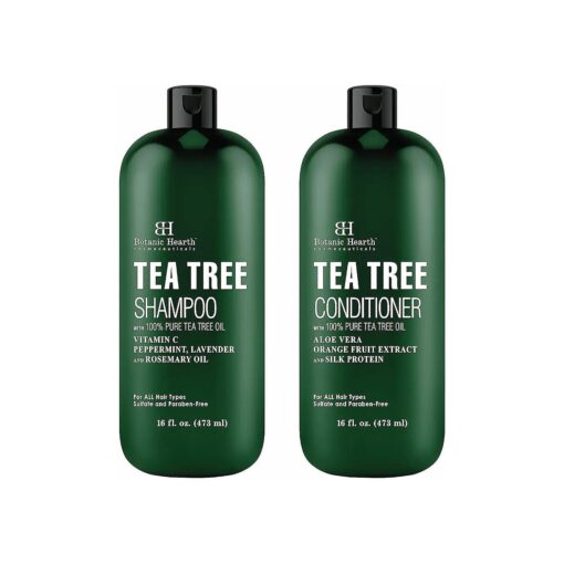 Botanic Hearth Shampoo and Conditioner Set - with 100 % Pure Tea Tree Oil, for Itchy and Dry Scalp, Sulfate/Paraben Free - for Men and Women - 16 fl oz each