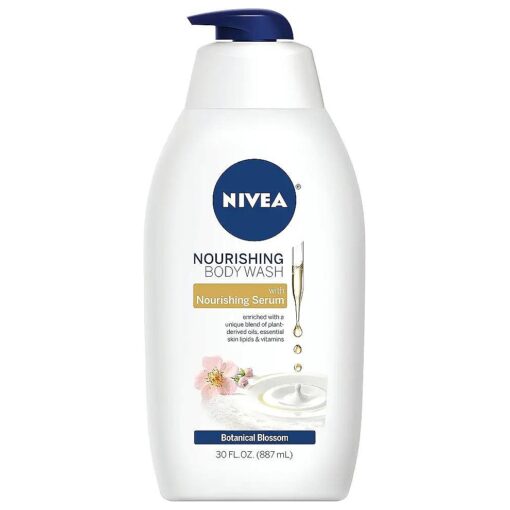 Nivea Nourishing Botanical Blossom Moisturizing Body Wash for Dry Skin, 30 Fl Oz Pump Bottle