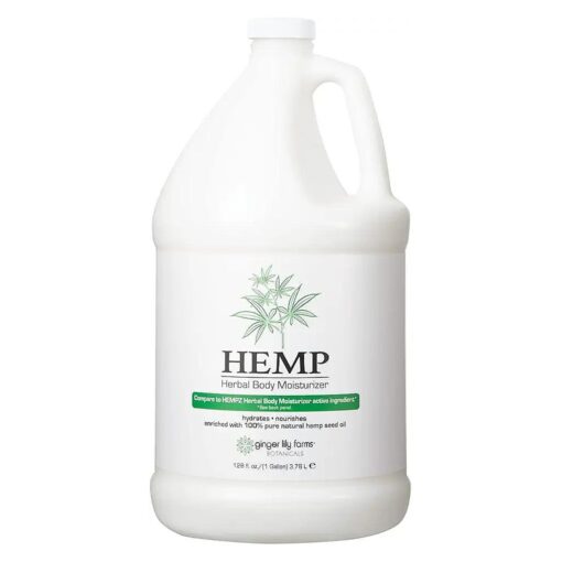 Ginger Lily Farms Botanicals HEMP Herbal Body Moisturizer for Dry Skin, Enriched with Pure Hemp Seed Oil, 100 % Vegan & Cruelty-Free, Fruity Floral Scent, 1 Gallon ( 128 fl, oz, ) Refill