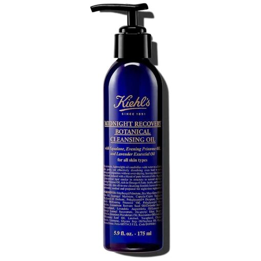 Kiehl 's Midnight Recovery Botanical Cleansing Oil, Makeup Remover Face Wash, Soothes & Comforts Skin, with Lavender Essential Oil, Evening Primrose Oil & Squalane, Non-comedogenic - 5.9 fl oz