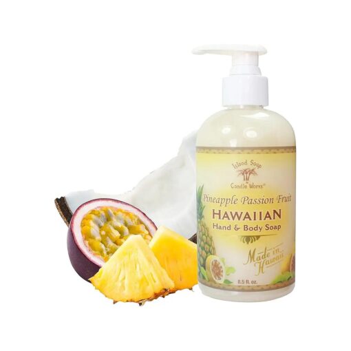 Island Soap & Candle Works Botanical Liquid Hand Soap - Vegan Hand Soap for Men and Women - Luxury Skincare for Bathroom - Hawaiian Gifts for Sensitive Skin - Pineapple Passionfruit - 8.5 Ounce Bottle