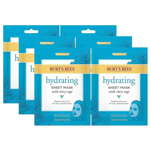 Burt 's Bees Hydrating Face Mask with Clary Sage, Single Use Sheet Mask, 1 Count, Pack of 6 ( Package May Vary )