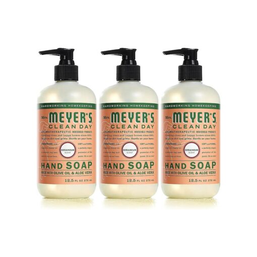 MRS. MEYER 'S CLEAN DAY Hand Soap, Made with Essential Oils, Biodegradable Formula, Geranium, 12.5 fl, oz - Pack of 3