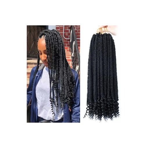 6 Packs Crochet Box Braids Curly Ends 18 Inch Bohemian Box Braids Crochet Hair for Black Women ( 1B, 18 Inch )