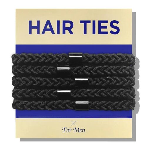 Braided Mens Hair Ties For Men - For Buns Curly Thick Dense Hair Elastic Hair Ties For Guys | No damage Crease Breakage Black 5 Count ( Pack of 1 )