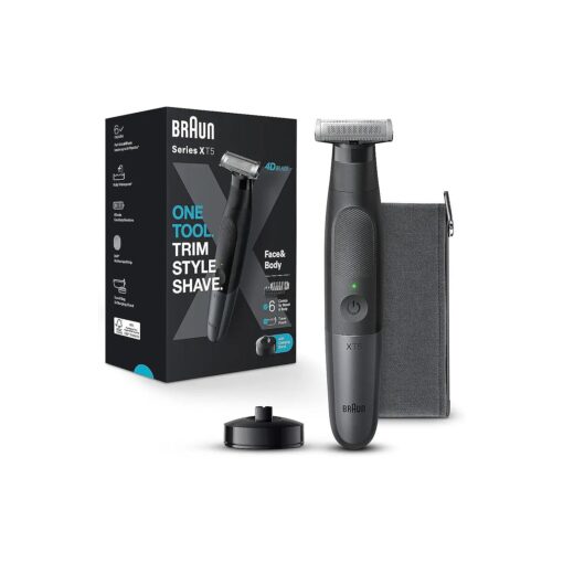 Braun Series XT5 5300, Hybrid Electric Mens Trimmer for Face & Body, Beard Trimmer & Body Shaver, with Protective SkinSecure and Two-Way Comb & Flex Head for Quick Grooming, Waterproof ,