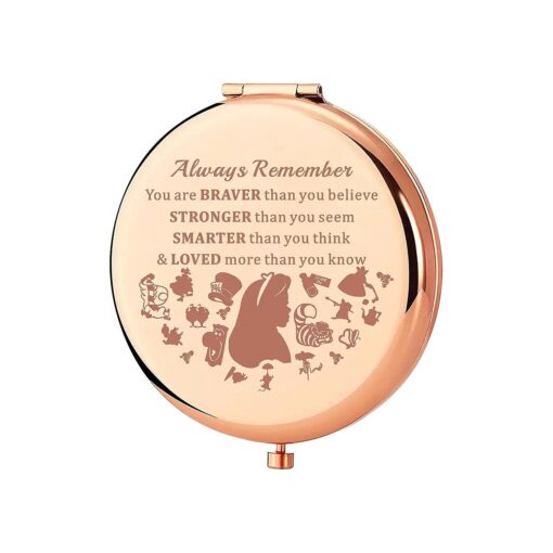 KEYCHIN Alice Fans Pocket Mirror Alice Fairy Tales Gift Always Remember You are Braver Stronger Smarter Than You Think Compact Makeup Mirror for Women Girls Teenagers ( Alice Always-RG )