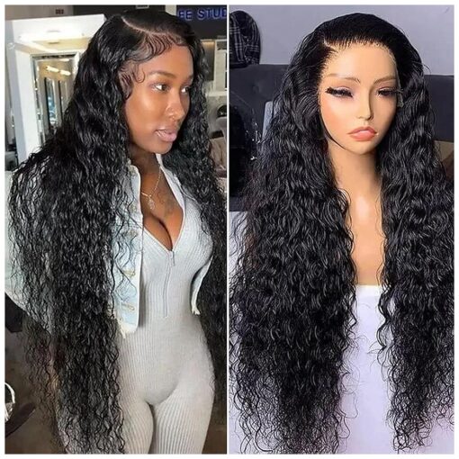 Maxine 10A 220 Density Lace Front Wigs Human Hair Pre Plucked Water Wave 13x4 HD Transparent Lace Frontal Wigs with Baby Hair 24 Inch Brazilian Deep Wave Wigs Natural Hairline for Women