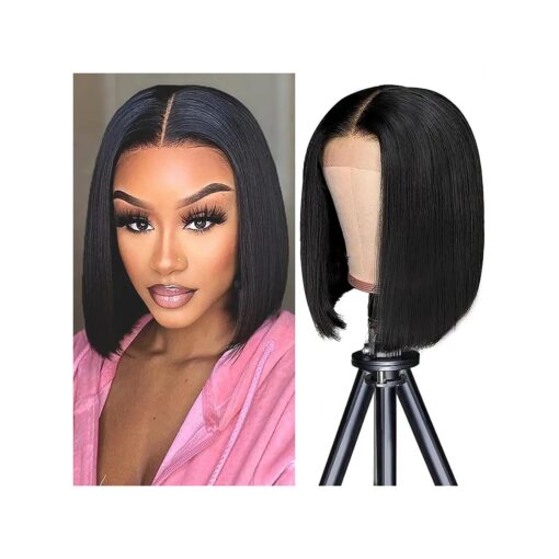 Bob Wig Human Hair 13x4 Lace Front Wigs 12inch Straight Bob Frontal Wigs Wear and Go Glueless Human Hair Bob Wigs Pre Plucked with Baby Hair for Black Women 180 % Density Natural Color