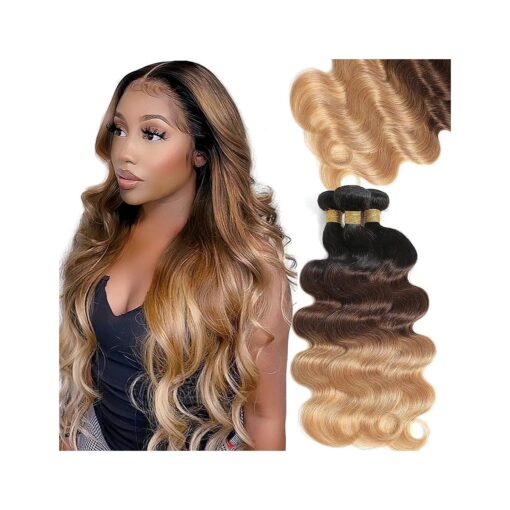 Ombre Brazilian Virgin Hair Body Wave Ombre Human hair 3 Tone,3 Bundles Ombre Brazilian Hair Extensions ( T1B/4/27,14" 16" 18" )