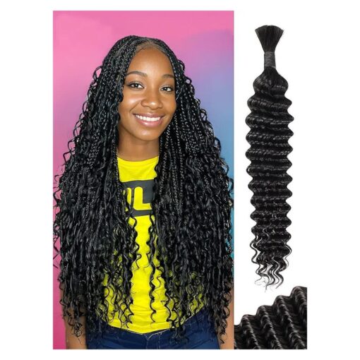 Human Braiding Hair 1 Bundle 50g 18 Inch Deep Water Wave Bulk Human Hair for Braiding No Weft 10A Brazilian Virgin Curly Human Hair Extensions for Boho Braids Wet and Wavy Human Hair Braiding Hair