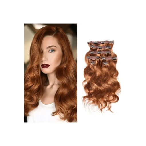 Body Wave Clip in Human Hair Extensions Copper Red 16 Inches 120 Gram Human Hair human hair clip in extensions Brazilian Virgin Hair Double Weft 7Pcs/lot 16 Clips ( 120g 16", Copper Red )