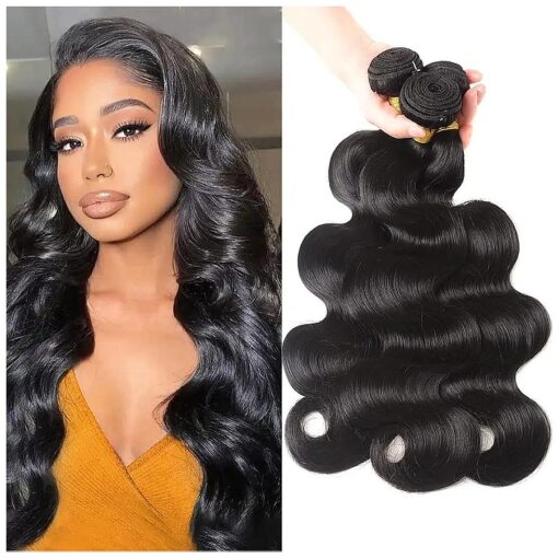 Human Hair Bundles Body Wave 3 Bundles Human Hair 100 % Unprocessed Brazilian Virgin Hair Bundles Deals Human Hair Weave Body Wave Bundles Human Hair Extensions Natural Black Color 22 24 26Inch