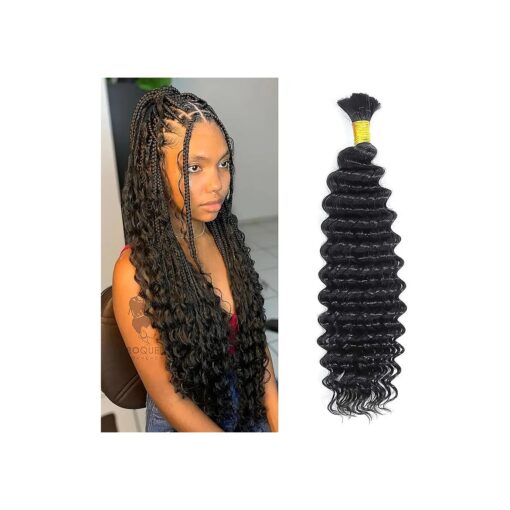 Boho Braids Human Hair Deep Wave Bulk Human Hair For Braiding No Weft 1 Bundles 50g Brazilian Virgin Hair for Human Hair Extensions Curly Human Hair for Boho Braids 18 Inch