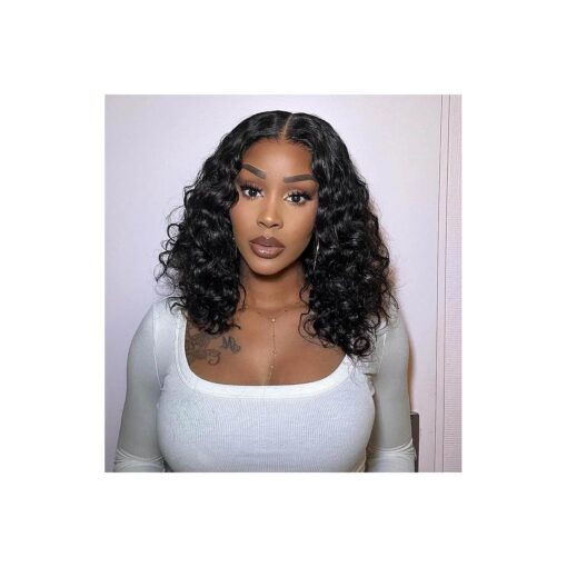 13x4 Deep Wave Lace Front Wigs Human Hair 180 % Density Deep Wave Frontal Wigs Human Hair HD Lace Curly Wigs for Black Women Pre Plucked Wet and Wavy Lace Front Wigs Human Hair with Baby Hair 16inch